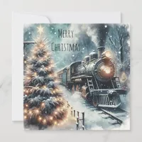 Old-Fashioned Train and Vintage Logo Holiday Card