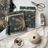 Gold Teal Snowflake Christmas Wrapping paper