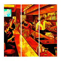 Fun Bar Scene | Bartender and Customers Triptych