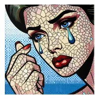 Pretty Pop art Comic Sad Woman with Tears