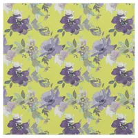 Purple Floral on Yellow Watercolor Fabric