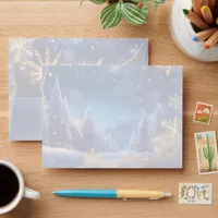 Magical Christmas time - golden snowflakes on blue Envelope