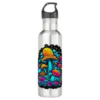 Retro Neon Mushrooms and Flowers  Stainless Steel Water Bottle