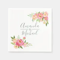 Spring Wedding watercolor Peonies Paper Napkins