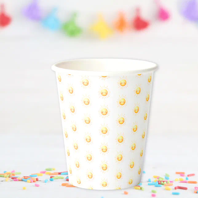 Cute Yellow Watercolor Sunshine Boho Whimsical Paper Cups