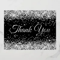 Silver Glitter Black 50th Birthday Thank You Foil Invitation Postcard