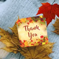 Thank You Autumn Leaves on Old Paper Background Square Sticker