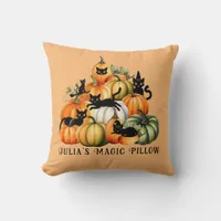 Witch Cat Jack O Lantern Halloween Magic Gifts Throw Pillow