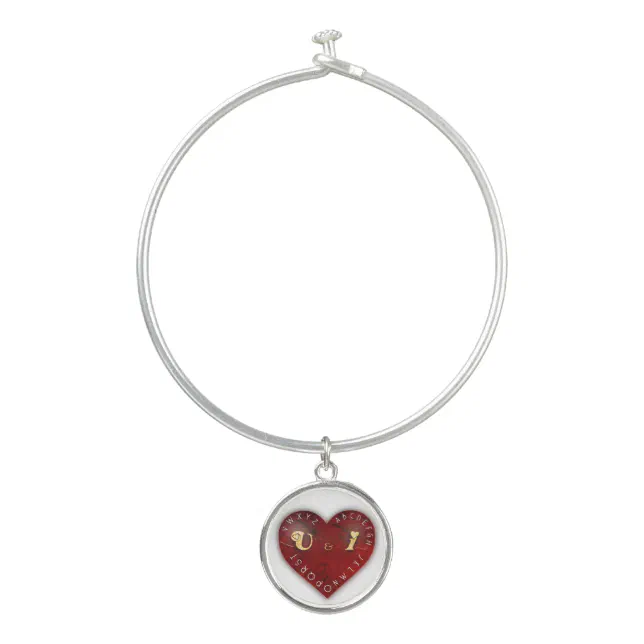 You and I - alphabet game on a red heart Bangle Bracelet