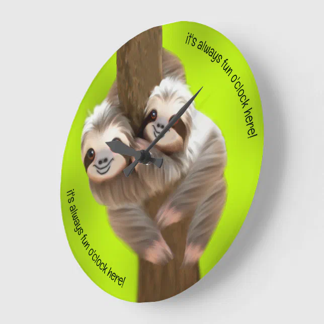 Snuggle of Cute Three-Toed Sloths in the Tree Large Clock