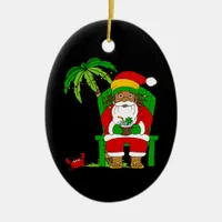 Jamaican Rasta Santa Claus Christmas Ceramic Ornament