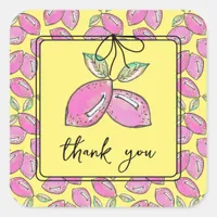 Bridal Shower Main Squeeze Retro Pink Lemon Bow Square Sticker