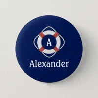 Navy Blue Nautical Lifesaver Monogram Button