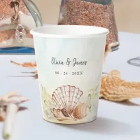 Watercolor Seashells Tropical Beach Wedding Paper Cups