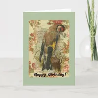 Vintage Birthday Bird With Floral Background Card