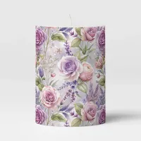 Lavender Rose Floral Pillar Candle