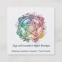 Watercolor Roses and Pentagram Square Business Card