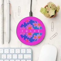 daisies hot pink purple orange & blue cute girly  wireless charger 