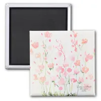 Soft Delicate Pink and Green Watercolor Flowers Magnet