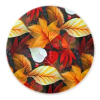 Realm of Foliage with Maple Leaves in Warm Colors Ceramic Knob