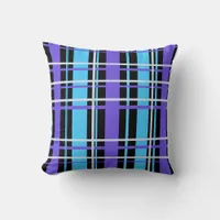 Purple Blue and Black Plaid Throw Pillow