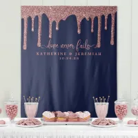 Navy Blue Rose Gold Glitter Drips Wedding Backdrop