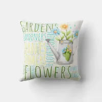 Garden Words Watering Can Throw Pillow