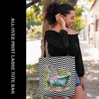 Zebra in Tub Black White Wavy Stripes Psychedelic Tote Bag