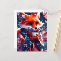 Red Fox With a Coffee Cherry Blossoms Spring Postcard