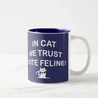 Vote Cat with White Text Two-Tone Coffee Mug