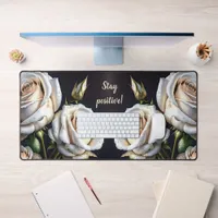 Gorgeous white roses with golden details  desk mat