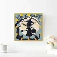 Witch brewing potions under the full moonlight square wall clock