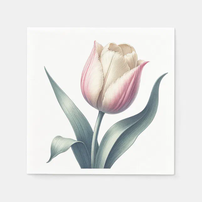 Elegant Single Pink Tulip Flower Return Address Napkins