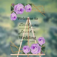 Welcome Wedding Gold Glitter Geo Purple Floral Acrylic Sign