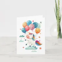 Funny Flying Unicorn Rainbow Colors 1st Birthday Invitation