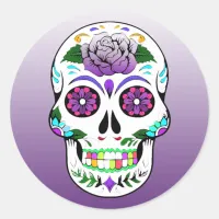 Sugar Skull Halloween Lime Green  Purple Classic Round Sticker