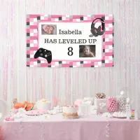 Personalized Gaming Themed Pink Birthday   Banner