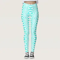 Turquoise & White Stylish op Art Geometric Pattern Leggings