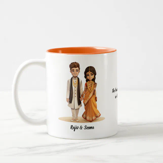 Cute Cartoon of Desi Bride & Groom Indian Wedding  Two-Tone Coffee Mug