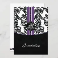 damask purple wedding invitation