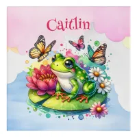 Personalized Frog, Flowers and Butterflies Acrylic Print