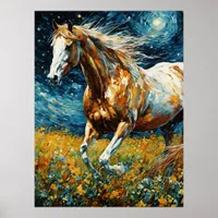 Galloping Pinto Stallion Van Gogh Poster