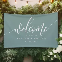 Dusty Teal Calligraphy Simple Wedding Welcome Banner