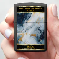 Calming blue and gold marble veins zippo lighter