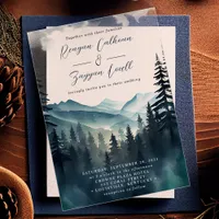 Watercolor Pine Tree Mountain Calligraphy Wedding Acrylic Invitations