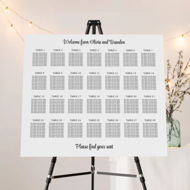 Stylish 28 Table Wedding Seating Chart Foam Board