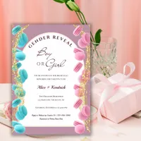 Shining Dusty Pink And Blue Macarons Gender Reveal Invitation