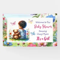 Baby Girl with her Teddy Bear Baby Shower Welcome Banner