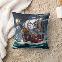 Pirate Ship Engages In Battle On Stormy Seas Throw Pillow