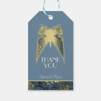 Art Deco Butterfly Blue Gold "Thank You" Gift Tags